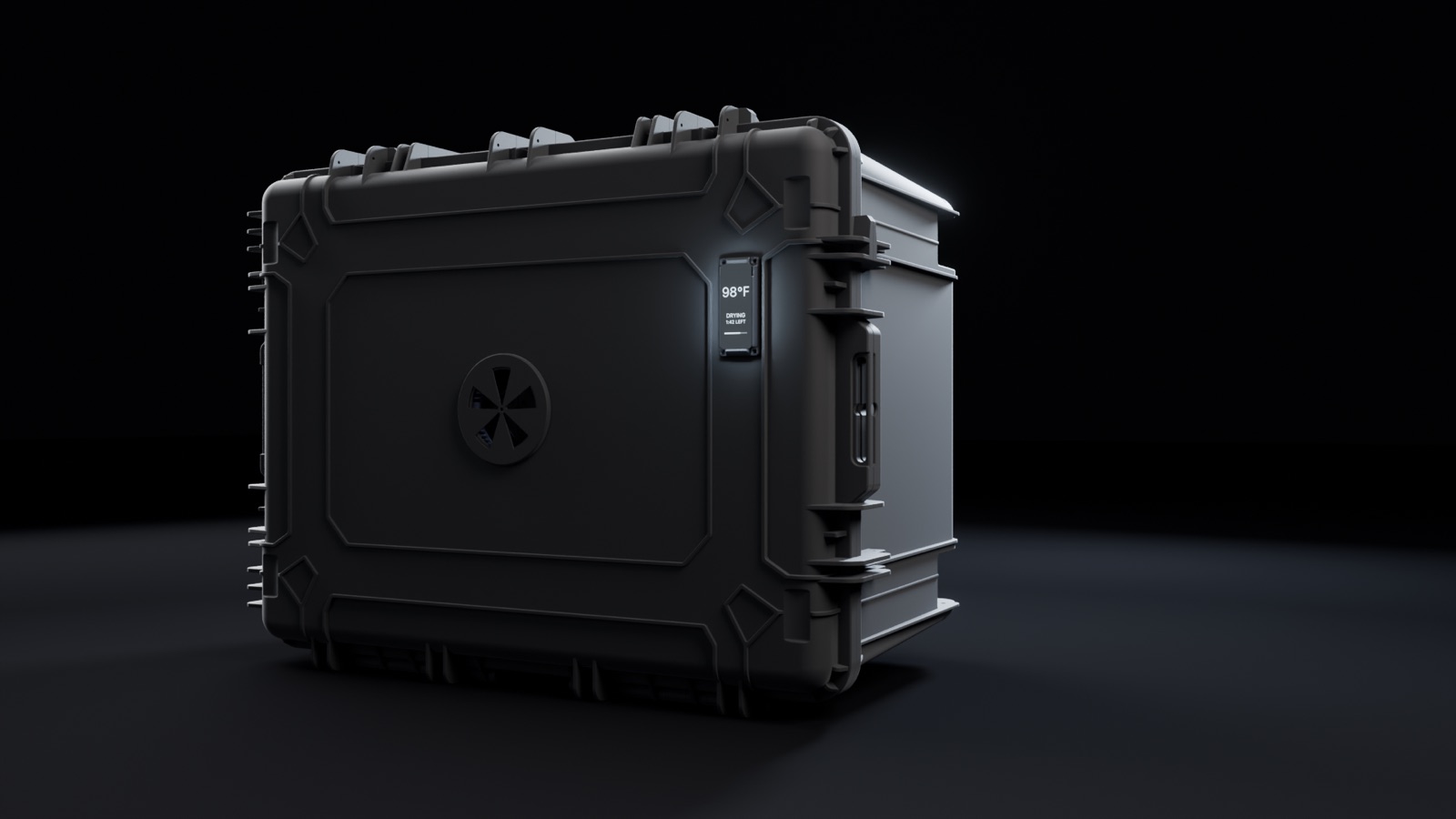 AiroVenture case render, front view with live display